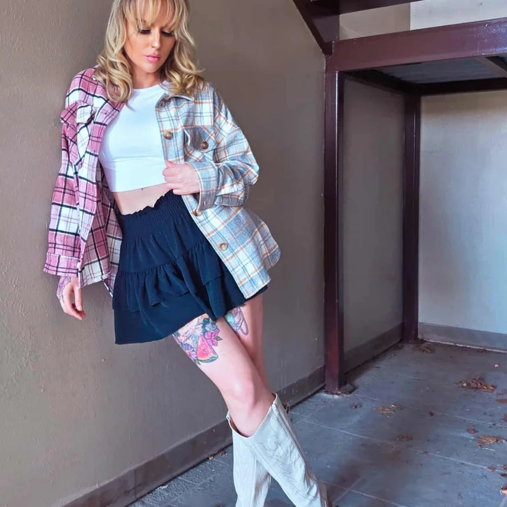 Pink And Gray Color Block Plaid Shacket - Picture 3 of 8